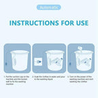 Instructions for using an automatic washing machine with step-by-step illustrations.