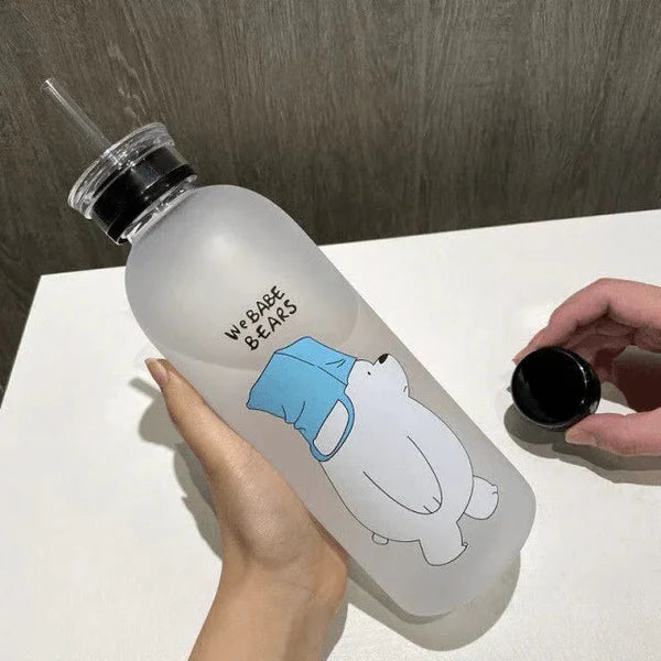 Cute We Bare Bears Frosted Glass Water Bottle